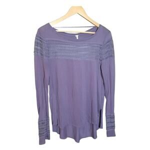 Free People Womens Roxy Purple Mesh Detail Long Sleeve Top Size Medium